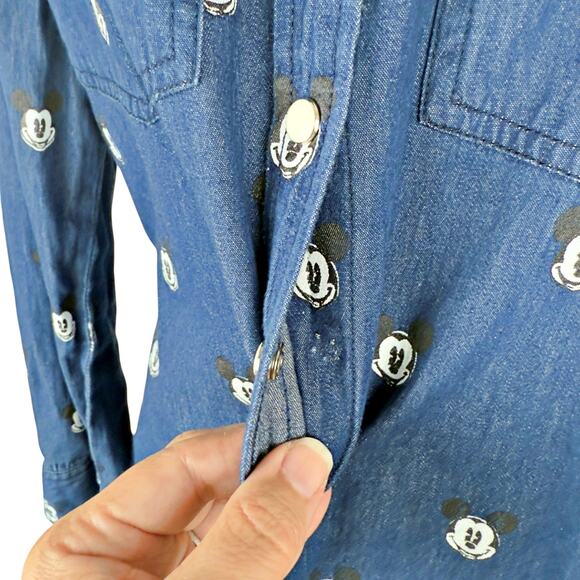 RARE Disney x Kook n Keech Denim Mickey Studded Snap Button Shirt MED *FLAW* - Picture 4 of 9